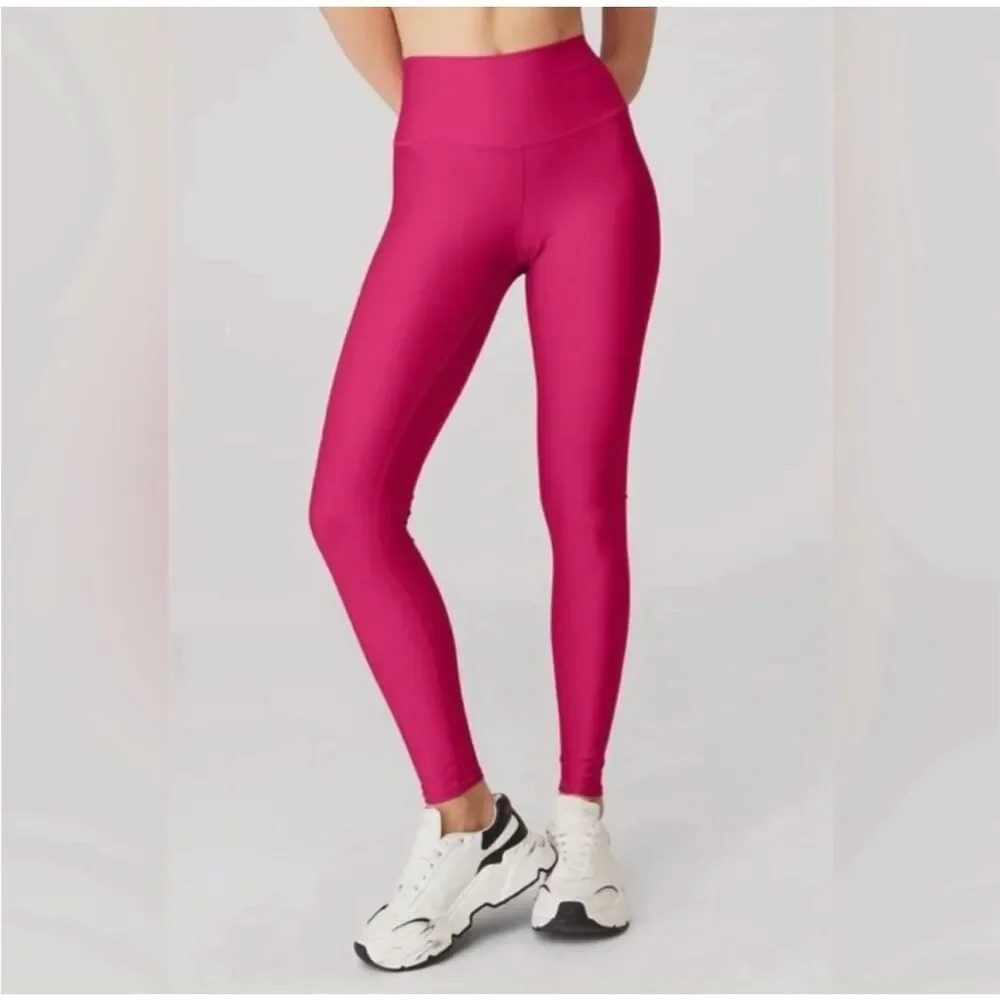 Alo Yoga 7/8 High Waist Shiny Airlift Legging Hot Fuschia Pink Calf Logo SZ XS